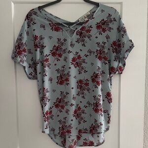 Pink Rose Floral Blouse - Blue and Red